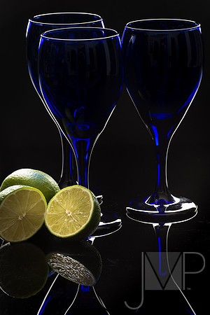 Blue goblets with limes